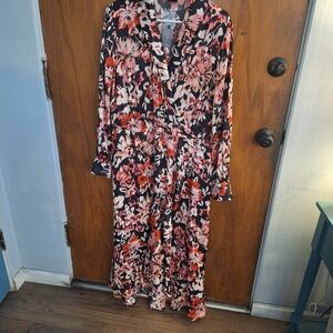 Lane Bryant Black and Red Floral Long Sleeve Dress